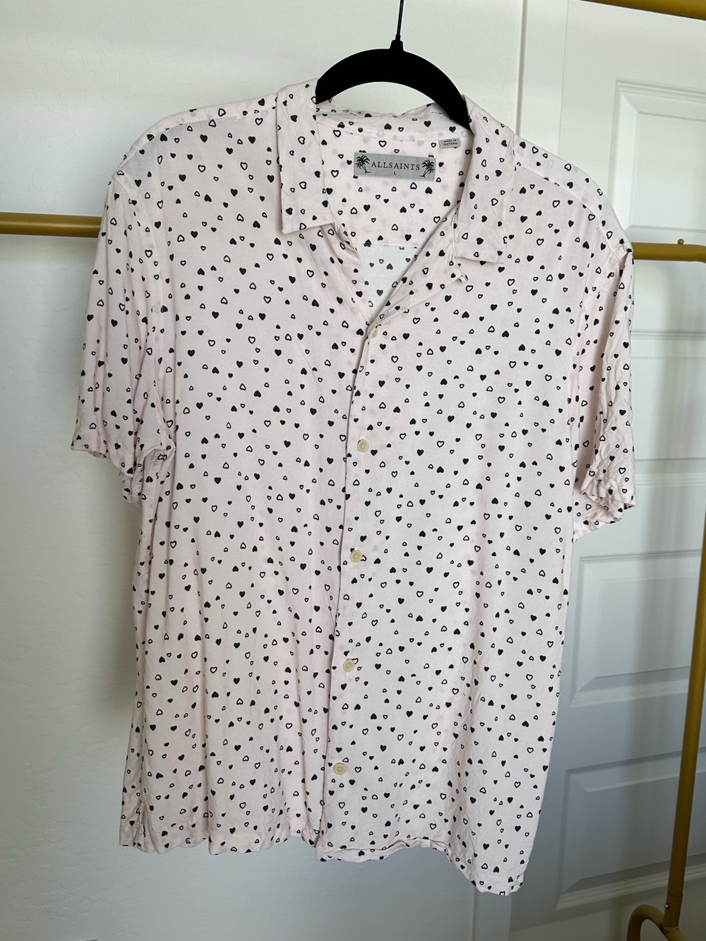 ALLSAINTS Hearts Button Down Shirt in Light Pink